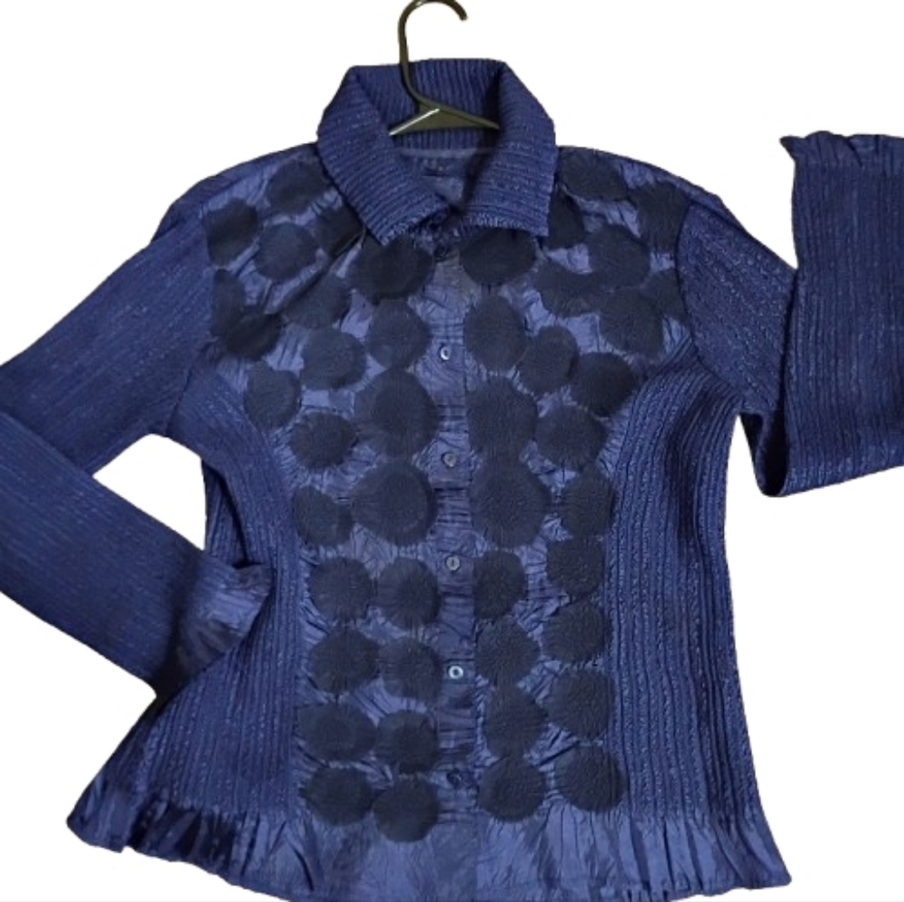 Y2K Vintage Crinkle Peplum Textured Stretchy Whimsicore Button Down Blouse S/M